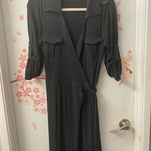 Studio M Black Wrap Dress 3/4 Sleeve Surplice Petite Small